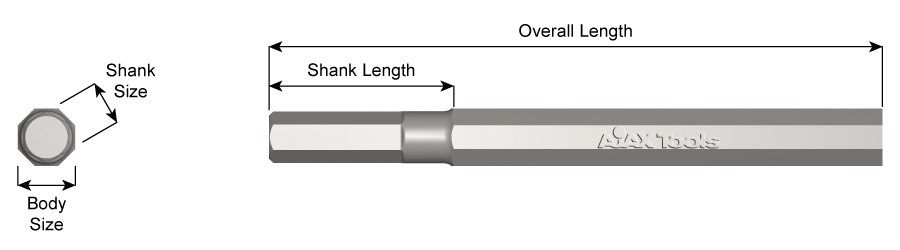 Hex Shank, Non-Collar,  Chipping Hammer, 3/4" Stock, Blank Chisel, 8" long 2