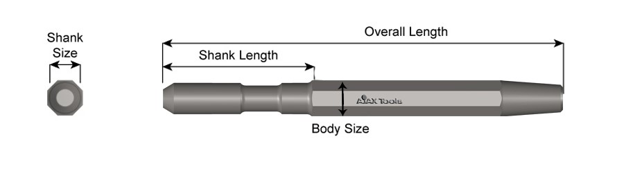 Roto Hammer Shank, Bush Tool Stem, 9" Long 4023