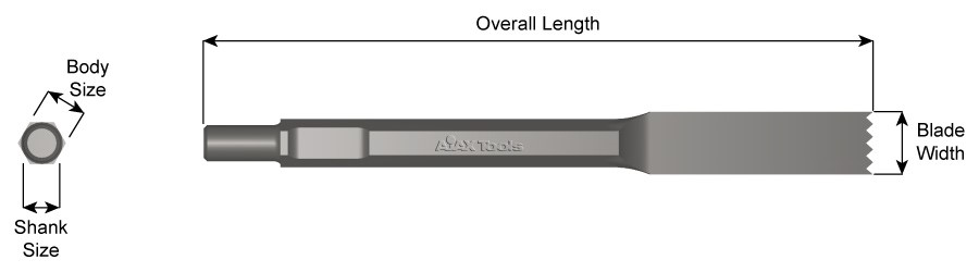 5/8" Round Spline Shank, Slotting Tool Chisel, 1-1/8" Blade Width, 12" Long 5013