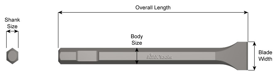 3/4" Hex Demo Shank, Flat Chisel, 1-1/2"" Blade Width, 12" Long 5208