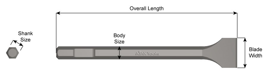 3/4" Hex Demo Shank, Flat Chisel, 2" Blade Width, 12" Long 5209