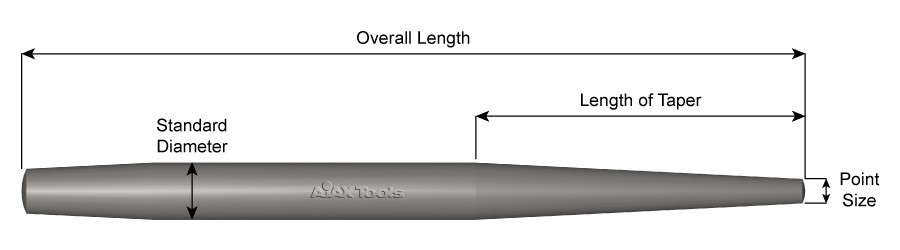 7/16" Diameter, Single End Drift Pin, 3/16" Point Size, 6" Long 601