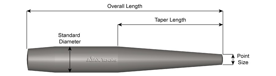 13/16" Diameter, Single End Drift Pin, 5/16" Point Size, 8" Long 624
