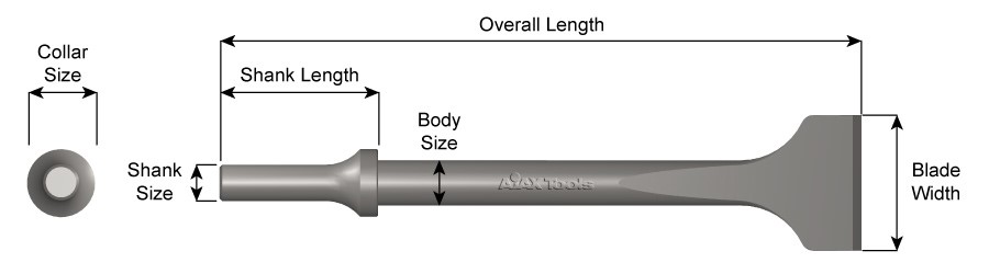 .401 Shank, Flat Chisel, 1-1/2 Blade Width,  6-1/2" Long 910-1-1/2