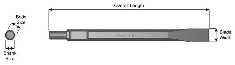 5/8" Round Spline Shank, Flat Chisel, 12" Long 5001