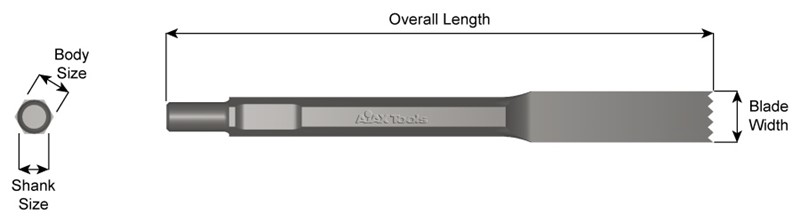 5/8" Round Spline Shank, Slotting Tool Chisel, 1-1/8" Blade Width, 12" Long 5013