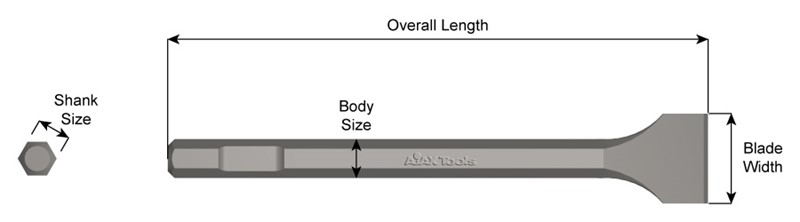 3/4" Hex Demo Shank, Flat Chisel, 2" Blade Width, 12" Long 5209