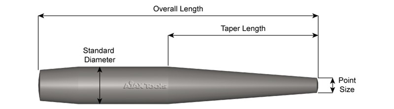 13/16" Diameter, Single End Drift Pin, 5/16" Point Size, 8" Long 624